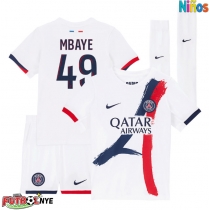 Camiseta Paris Saint-Germain Ibrahim Mbaye #49 Visitante Equipación para niños 2025-26 manga corta (+ pantalones cortos)